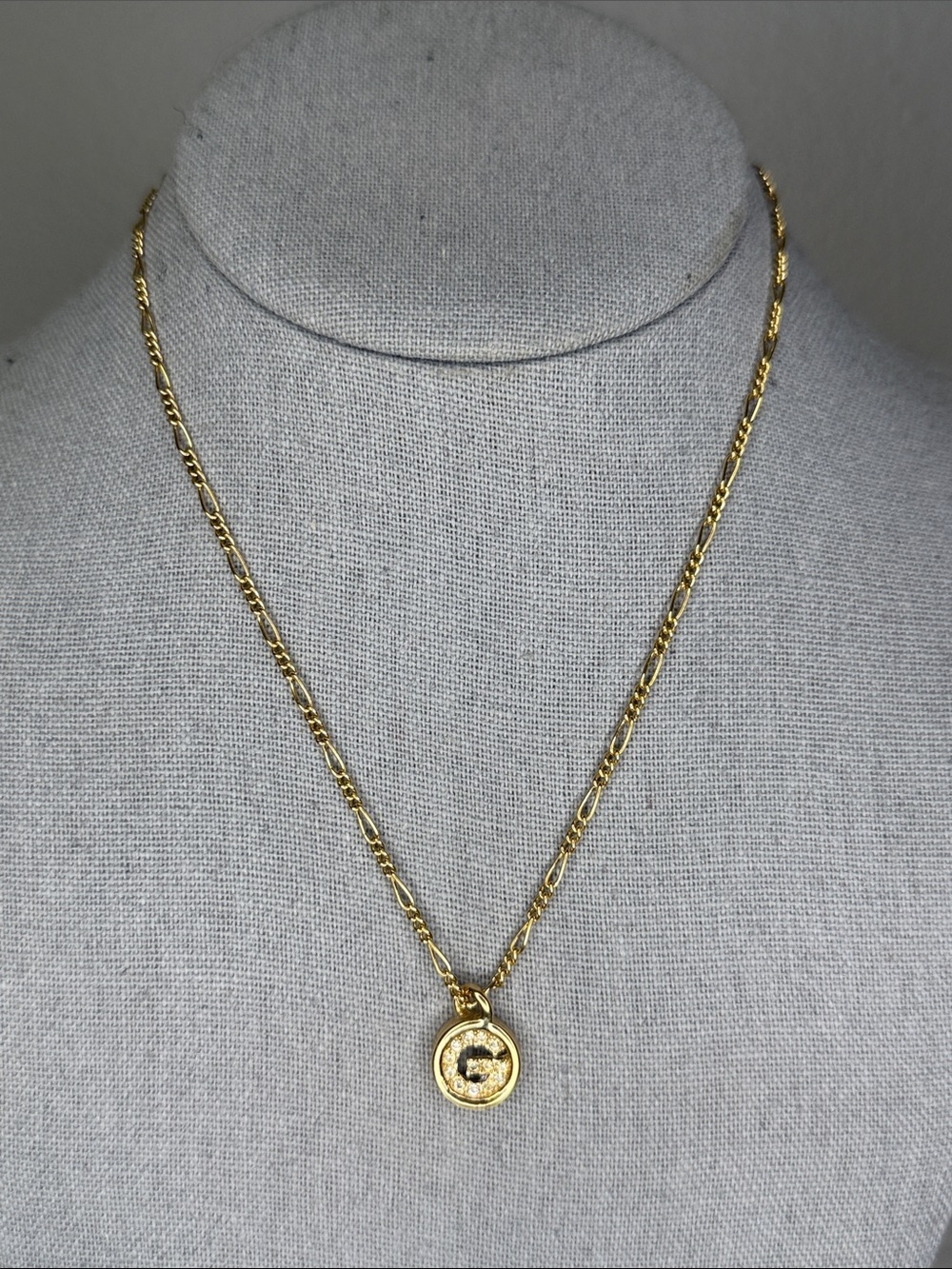 Givenchy G Logo Rhinestone Gold Tone Pendant Necklace Vintage 16" - Picture 1 of 6